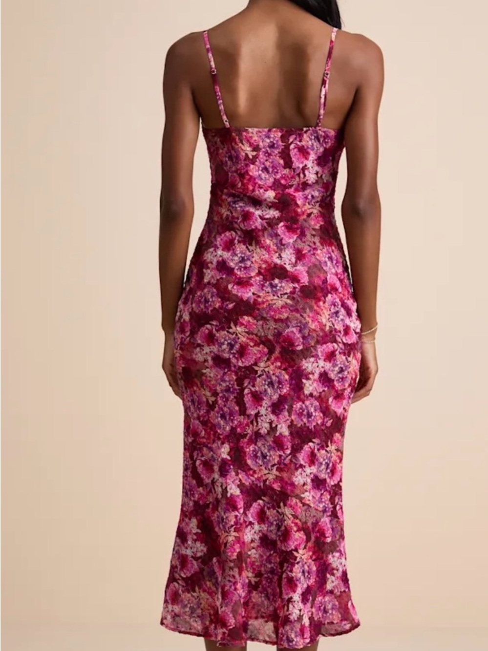 Lulus Janina Burgundy Floral Textured Midi Dress - Size L - Picture 2 of 4